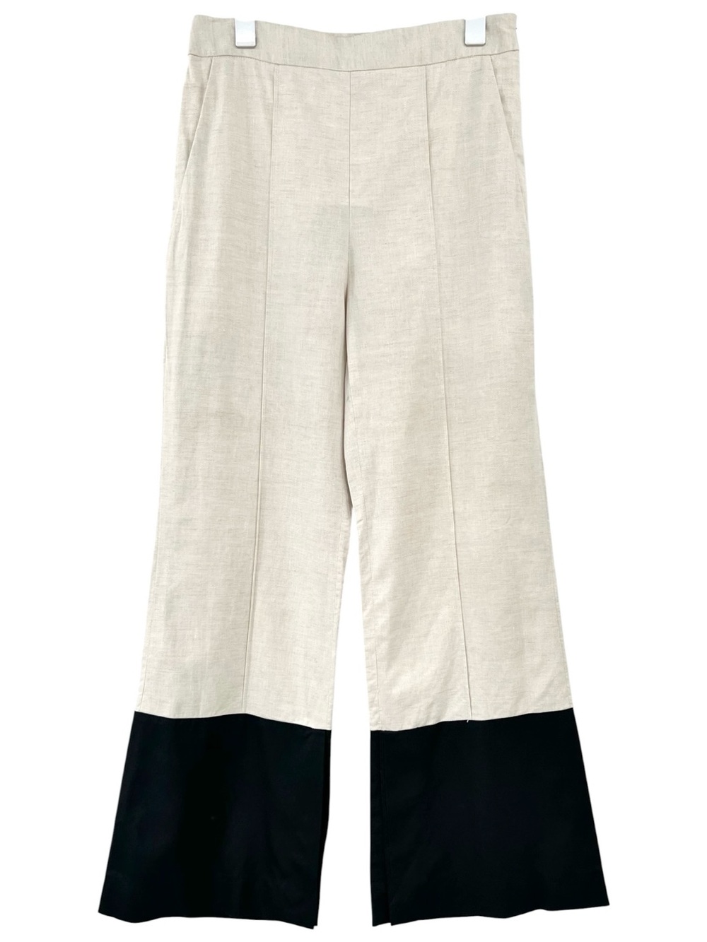 ARIAS Cream & Black Two Tone Wide Flare Leg Linen & Cotton Pants Trousers sz 8